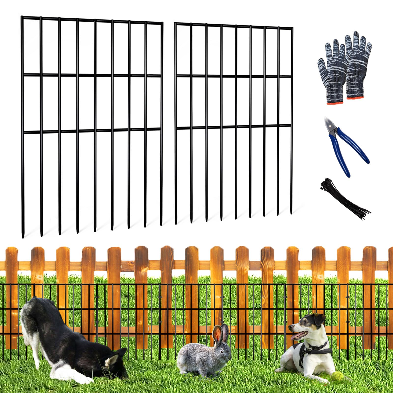 Photo 1 of QIEGL 25pcs Garden Fence Animal Barrier 27ft(L) X 17in(H) No Dig Barrier Fencing Dog Rabbits Blocker 9 Vertical Metal Wire Rustproof Border Decorative Fences for Outdoor, Yard, Patio