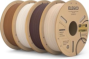 ELEGOO Wood PLA Filament Bundle 1.75mm 4KG, Real Wood Flour Added 3D Printer Filament, 4pcs 1kg Spool(2.2lbs) Fits for Most FDM 3D Printers