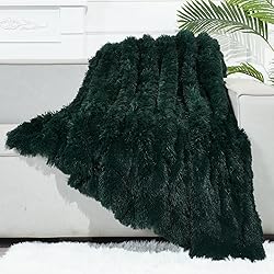 GONAAP Fuzzy Faux Fur Throw Blanket Forest Green