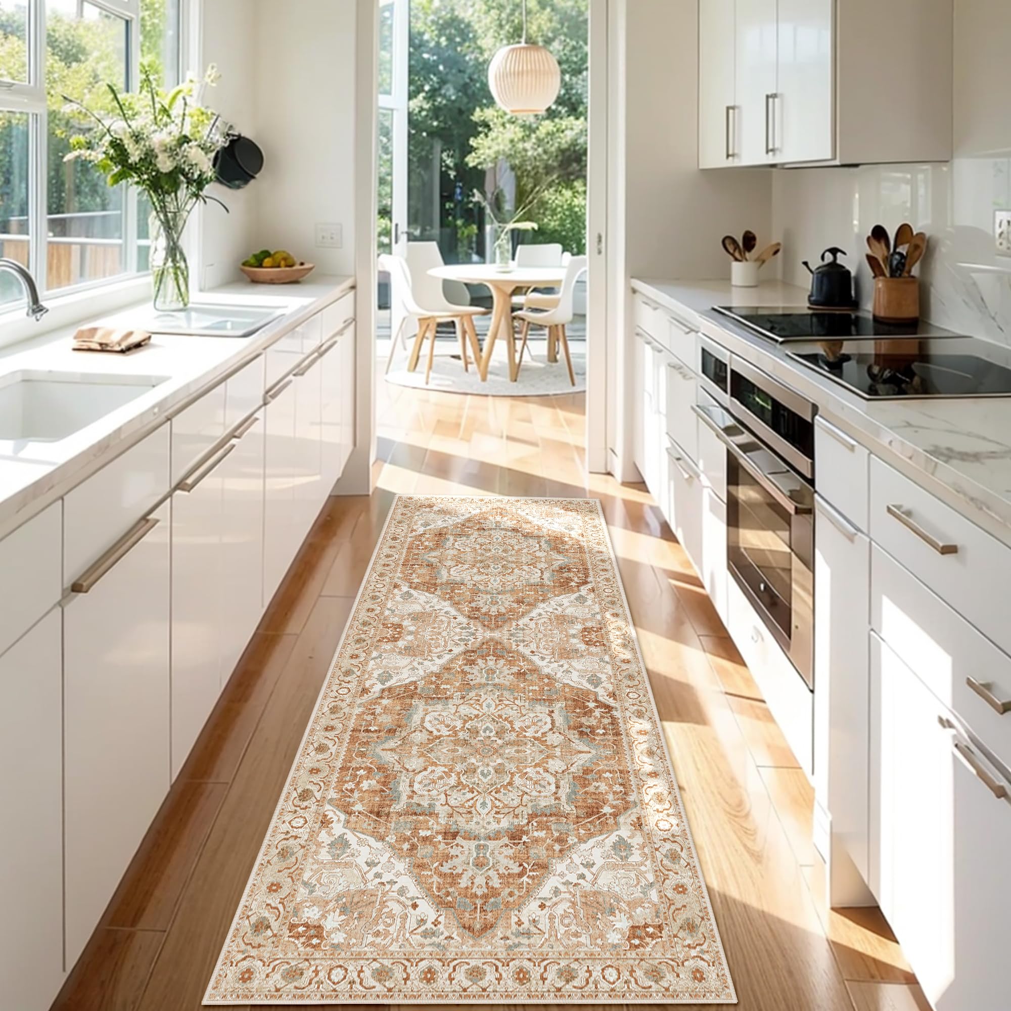 Photo 1 of (BAGGED) (USED/FAIR) Deerly Vintage Runner Rug 2x6 Hallway Runners Boho Non-Slip Entryway Throw Rug Faux Wool Non-Slip Washable Low-Pile Floor Carpet for Indoor Front Entrance Kitchen Bathroom, Caramel/Beige/Multi