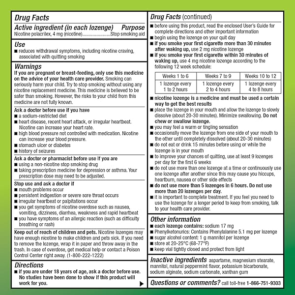 AMAZON BASIC CARE NICOTINE POLACRILEX LOZENGES, 4 MG, MINT FLAVOR, STOP SMOKING AID, REDUCES CRAVINGS, SMOKING CESSATION, 144 COUNT