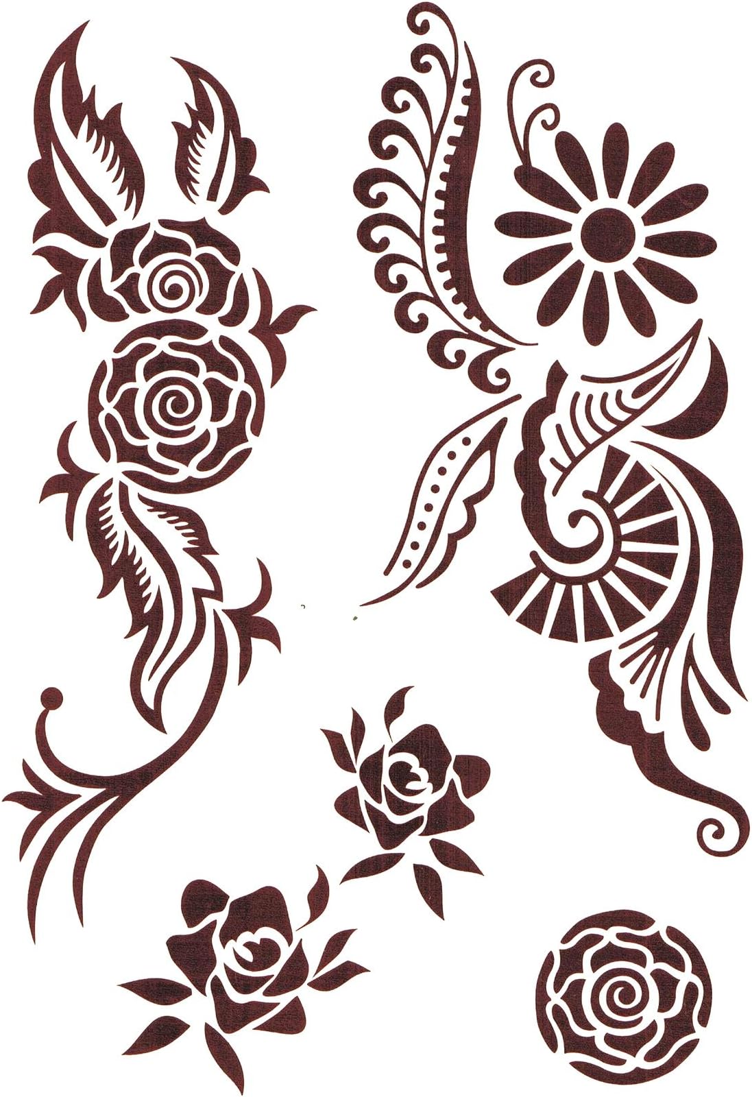 BTArtbox Brown Color Rose/Flower Henna & Lace Body Art Stickers 6 inch x 8 inch Removable Waterproof Flash Personalized Temporary Tattoo