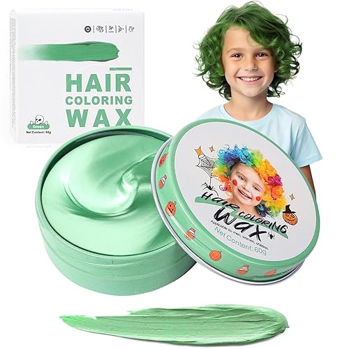 Temporary Hair Color Wax Green for Kids, Washable Colored Hairstyle Dye Mud, Disposable Instant Styling Pomade for Girls Boys Youth, DIY Coloring Gel Cream for Women Men Cosplay Halloween Party