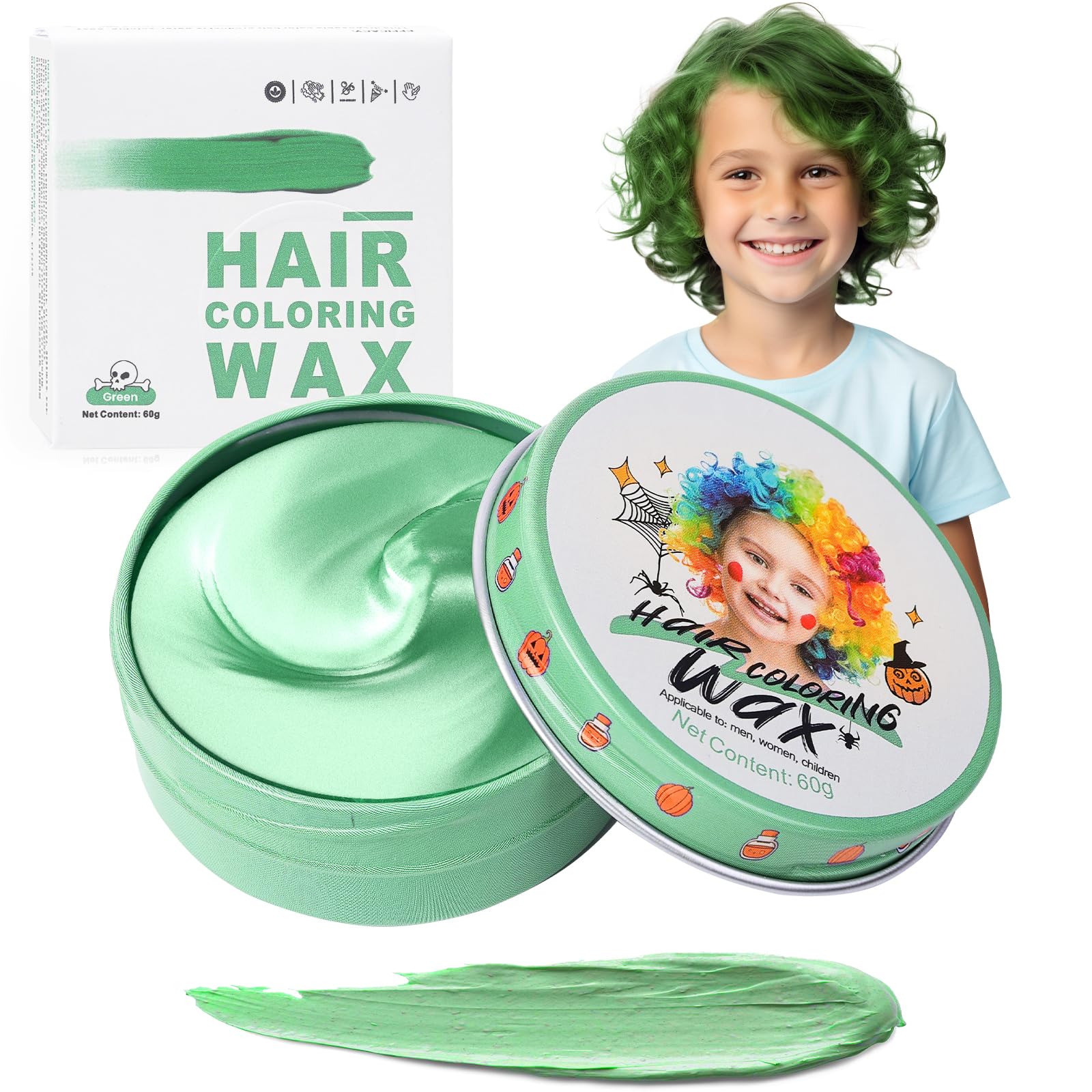 Temporary Hair Color Wax Green for Kids, Washable Colored Hairstyle Dye Mud, Disposable Instant Styling Pomade for Girls Boys Youth, DIY Coloring Gel Cream for Women Men Cosplay Halloween Party