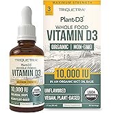 Organic Vitamin D3 10,000 IU - Plant D3, Vegan, Max Strength Sublingual Liquid D3 Drops - 200% Higher Absorption, 100% Plant-Based Cholecalciferol Form & Vegan D3, Adjustable Dosing (30 Servings)