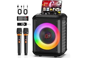 Karaoke Machine, Portable Bluetooth Speaker with 2 Wireless Microphones, RGB Lights, Echo, 40W 5.25" Woofer, Rechargeable, AU