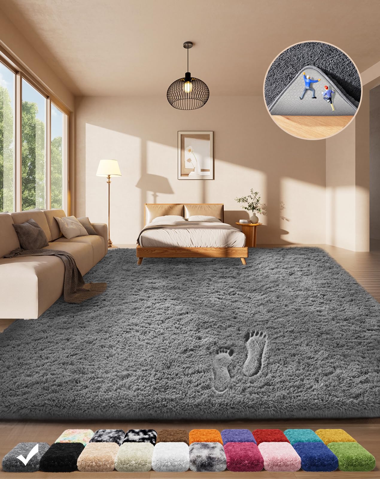 Photo 1 of Ophanie Area Rugs for Living Room Bedroom, Upgrade Non-Slip Fluffy Soft Grey Shag Carpet, Indoor Floor Gray 4x6 Fuzzy Shaggy Living Room Plush Rug for Kids Home Dorm Decor Aesthetic