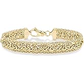 Miabella Italian 925 Sterling Silver, 18K Gold Plated Byzantine Beaded Mesh Link Chain Bracelet for Women, Made in Italy