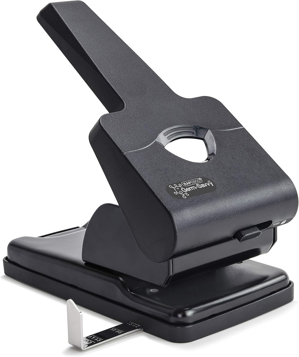 Rapesco 1631 Germ-Savvy Antibacterial Heavy Duty 2-Hole Punch Black