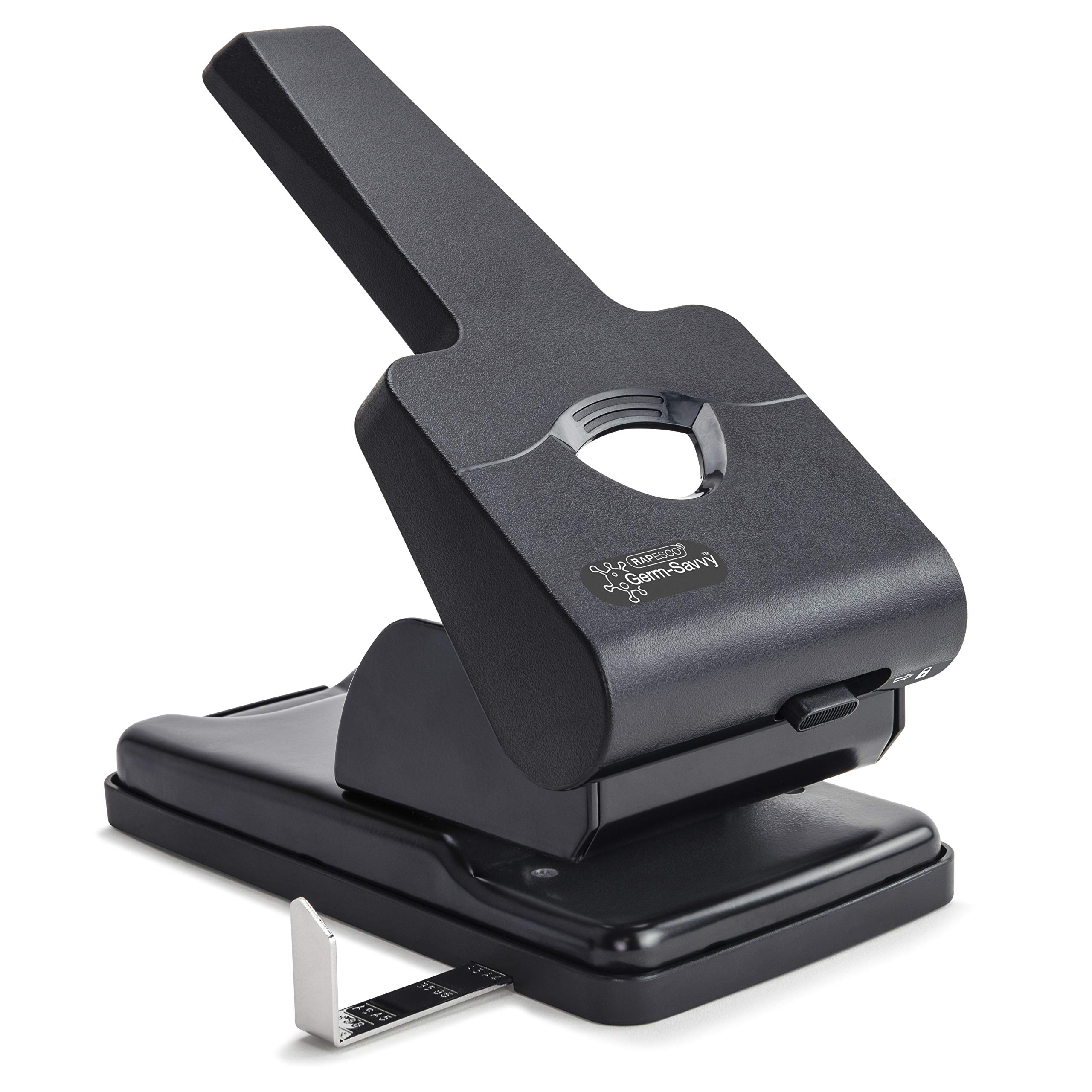 Rapesco 1631 Germ-Savvy Antibacterial HD865-P Heavy Duty 2-Hole Punch, Black