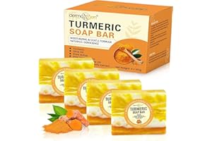 DERMAXGEN Organic Turmeric Soap Bar | Pure Natural Handcrafted Skincare, Face & Body Cleanser | Blemish Control, Reduce Acne, Evens Tone, Fades Scars, Sun Damage, Age Spots (Pack of 4)