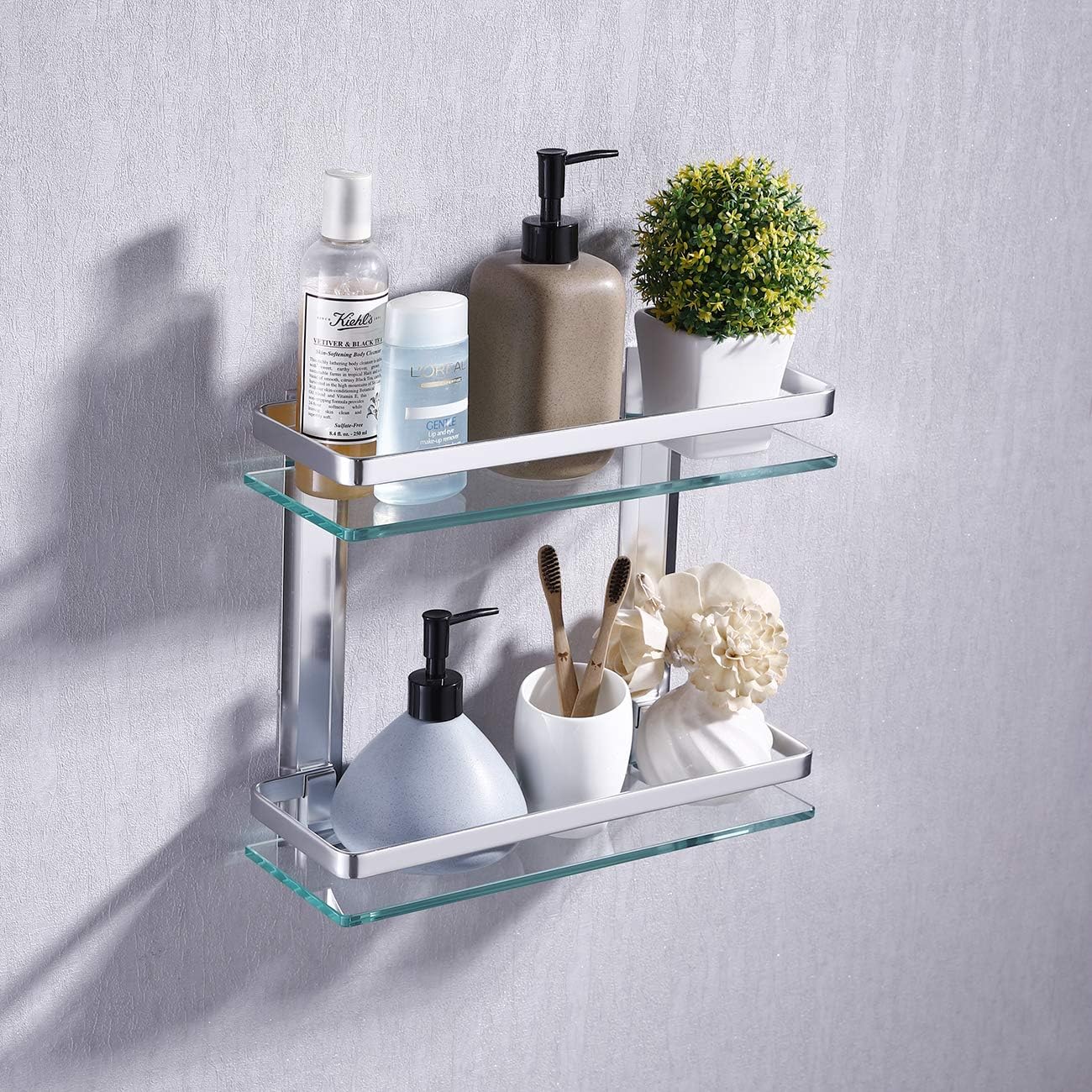 UMI. Essentials Bathroom Glass Shelf 2 Tier Tempered Glass Rectangular