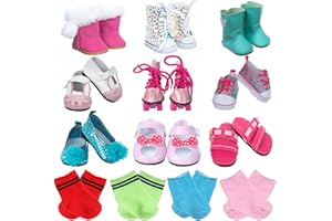 BDDOLL 9 Pairs 18 Inch Girl Doll Shoes and 4 Pairs Socks Accessories for 18 Inch Doll - Including Roller Skates Casual Shoes Princess Shoes Cotton Shoes