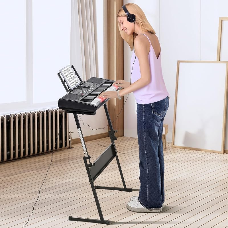 Pianoforte Digitale Tastiera, 61 Tasti, Pianoforte Elettrico Portatile, Supporto, 600 Toni, 500 Ritmi, Altoparlanti Incorporati, Pedale Sustain, Cuffie, Microfono, USB MIDI, per Principianti