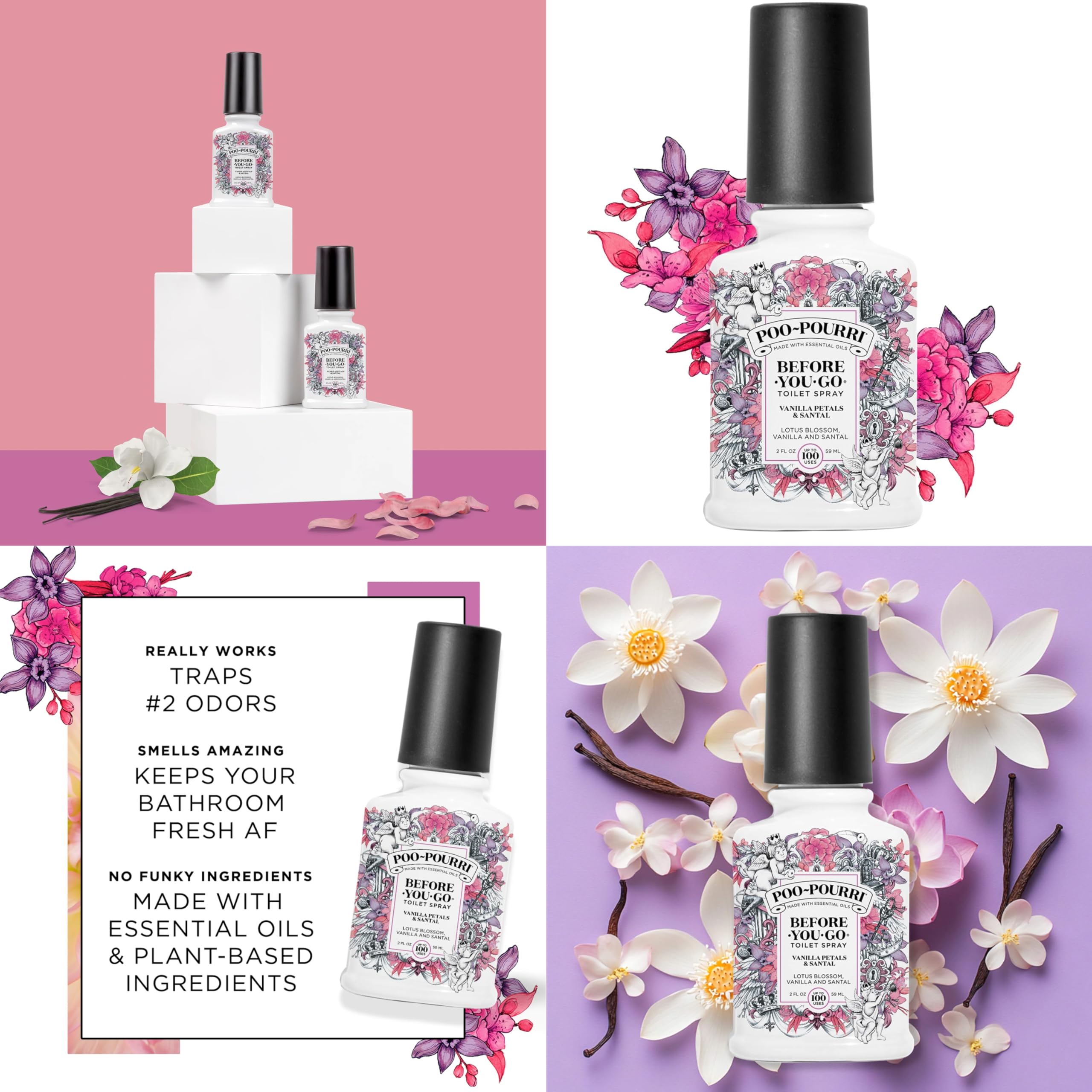 Poo-Pourri Before-You-Go Toilet Spray, Spring 2 Oz Variety Pack– Apple Bottom, Peaches & Cream, and Fir Flush