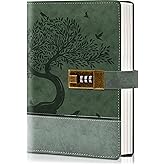 MINICAGIE Vintage Diary with Lock for Women Girls 256 Pages Leather Journal with Lock A5 Password Locking Journals for Writing Note Taking Boys Men, 5.9x 8.3 in, Green