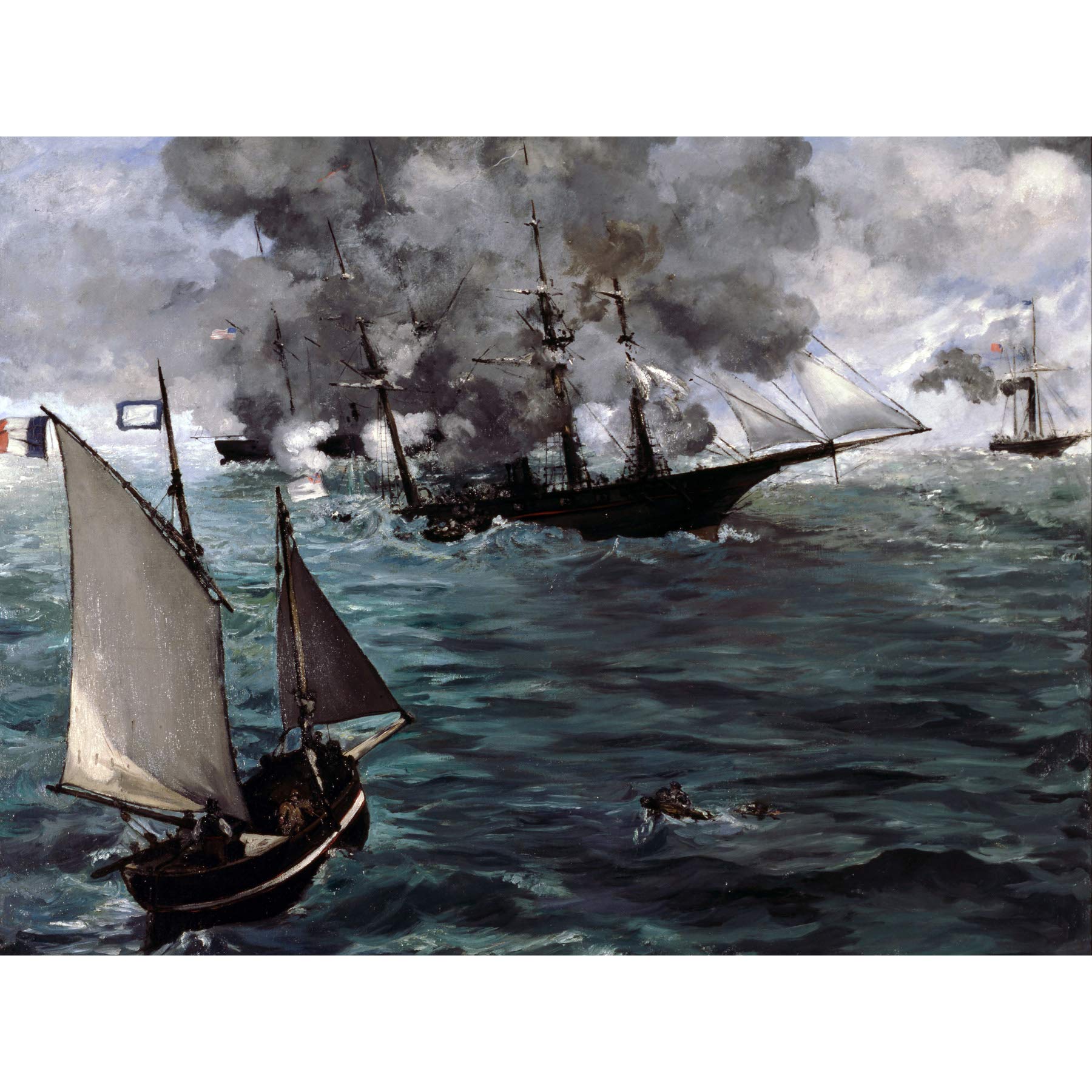 Manet Battle USS Kearsarge Css Alabama Painting Large Wall Art Poster Print Thick Paper 18X24 Inch