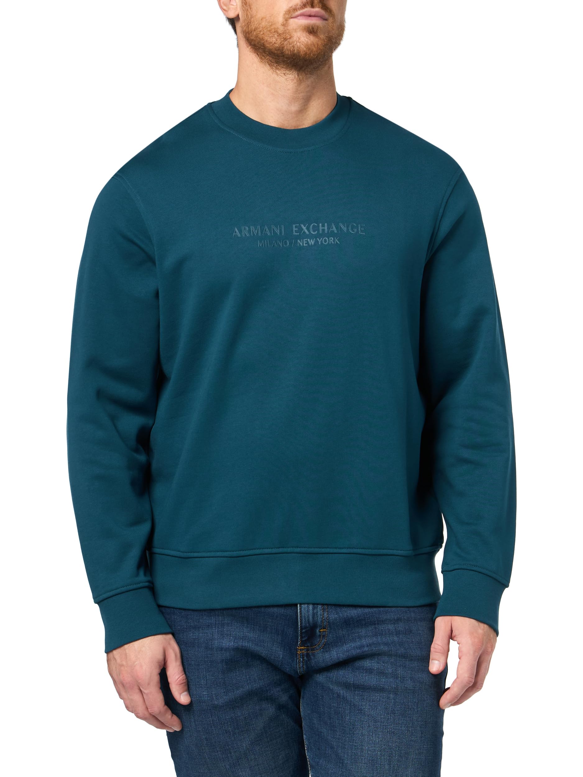 Armani Exchange Men’s Milano/Ny Zip Crewneck Sweatshirt, Reflecting Pond, Small