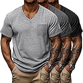 Neer 3 Pack Men's Big and Tall Short Sleeve T-Shirts, V Neck Cotton Summer Pocket Tops Casual Fit Pullover Basic Tee(Black, Dark Gray, Light Gray,XX-Large)