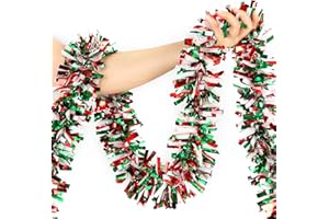 SURCVIO 50 Feet Christmas Tinsel Garland Metallic Tinsel Twist Garland for Christmas Tree Decorations & Holiday Home Decoration - Red, Green and White