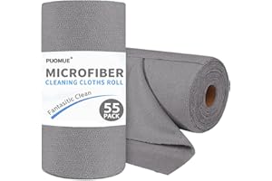 Puomue 55 Pack Microfiber Cleaning Cloth Roll, Tear Away Reusable Towels, 11" X 9", Ultra Absorbent & Lint Free Microfiber Cloth, Premium Wash Cloth for Car, for Cleaning Cars, Dark Grey