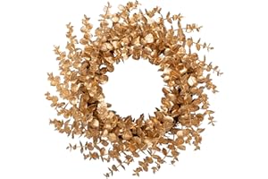 Briful 20 inches Gold Eucalyptus Wreath Christmas Front Door Wreath for Home Room Office Wall Kitchen Mantle Indoor/Outdoor Xmas Decoration