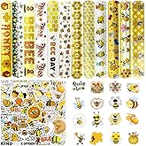 QZYCMHOO 74PCS Bee Party Favors Set 24 Bee Theme Slap Bracelets&50 Stickers Honey Party Favors & Bee Decorations for Party