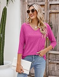 Sherosa Womens Summer Tops Casual 3/4 Sleeve V Neck