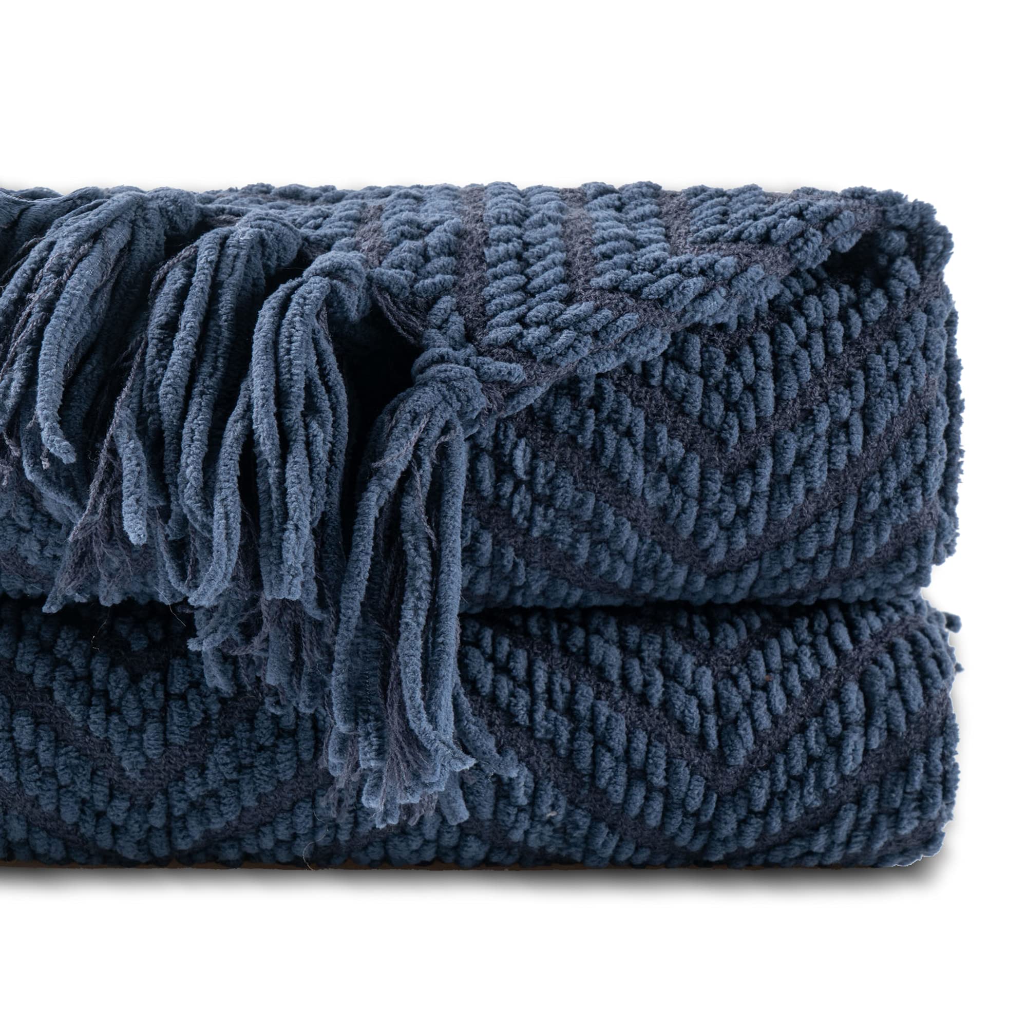 Photo 1 of BATTILO HOME Navy Blue Throw Blanket for Couch, Knitted Blue Blanket Throw 50'' x 60'', Super Soft Warm Navy Throws for Chair Sofa Home Decor