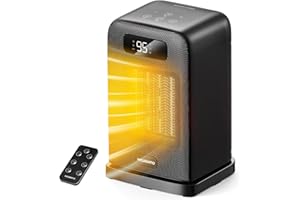 MORENTO Space Heater for Indoor Use, 1500W PTC Ceramic Heater with Remote Control, ECO, 12H Timer, 70° Oscillation, Overheat,