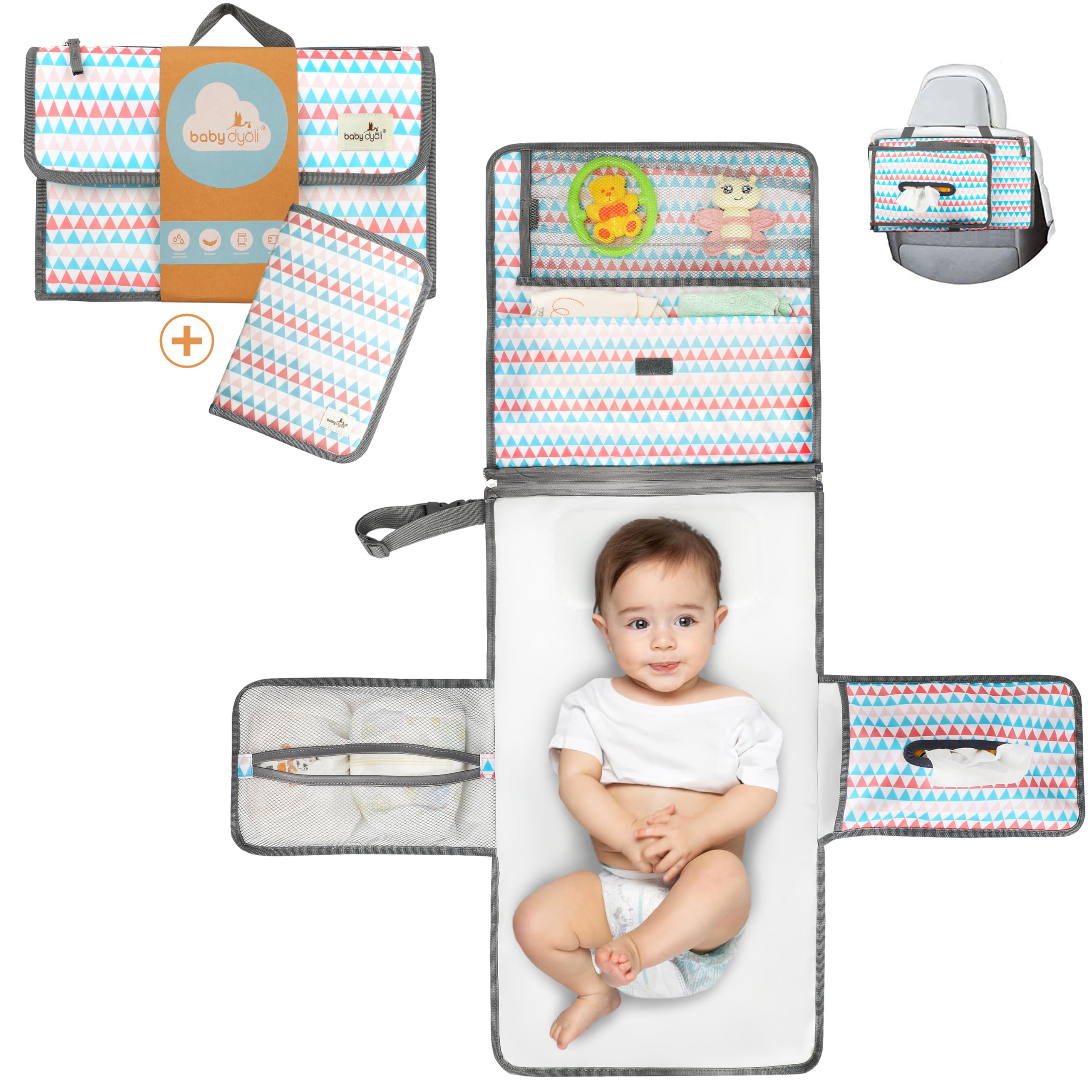 XL Portable Baby Changing Mat The Nappy Changing Pad is a Detachable Bag with 6 Pockets as a Baby Items Toiletry Bag Waterproof Foldable Changing Mat Gift for Newborn (Pack Extra (Azul))