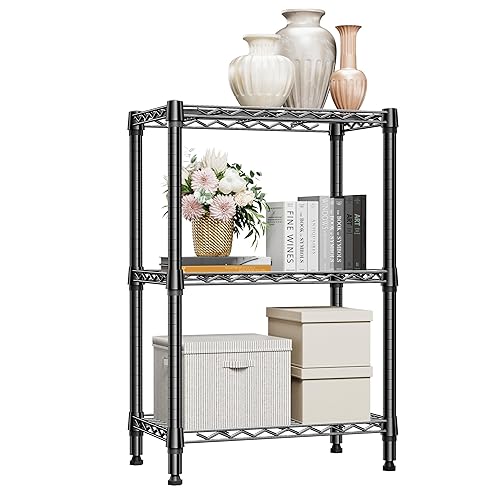 M MZG 750 lbs 3 Tier Shelf Metal Storage Shelves Shelving Wire Rack Heavy Duty Closet Organizers for Garage Kitchen Bathroom Laundry Black 13.8" D x 23.6" W x 35.5" H