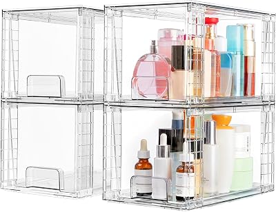 Vtopmart 4 Pack Stackable Clear Acrylic Drawers with Handles 30.5x19x17.8 cm