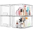 Vtopmart 4 Pack Large Stackable Storage Drawers,Clear Acrylic Drawer Organizers with Handles, Easily Assemble for Bathroom,Ki