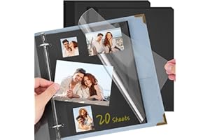 Vienrose 9x11 Inch Black Self Adhesive Photo Album Refill Pages, Fits 3 Ring & D Ring Binders, Acid-Free Waterproof Scrapbook Inserts for 4x6 5x7 8x10 Photo Storage, 20 Sheets 40 Pages