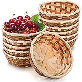 Nicunom 12 Pack Round Gift Baskets,7" Hand Bamboo Small Bread & Fruit Baskets, Woven Bread Roll Baskets, Food Serving Baskets