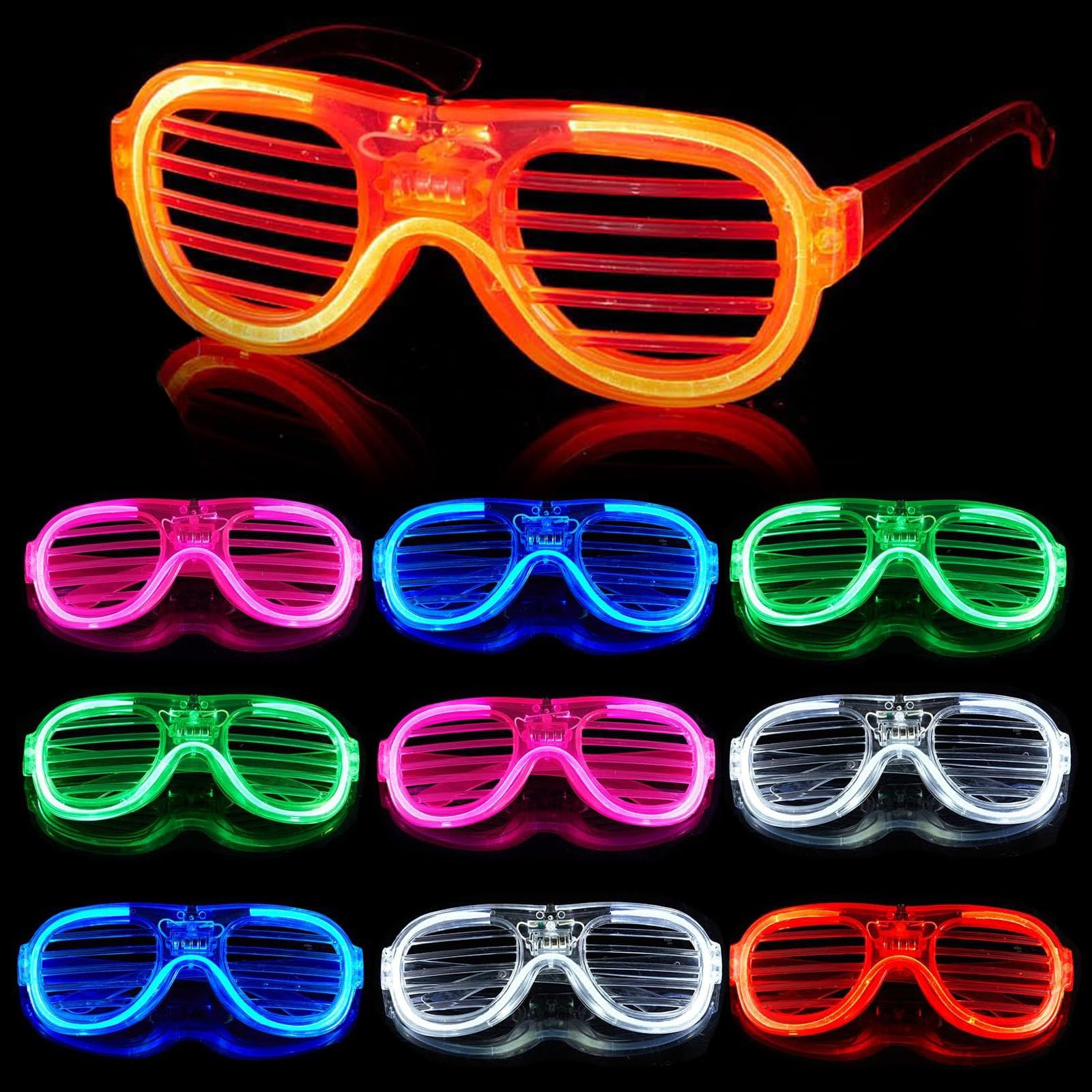 Priksia Light Up Glasses 10 Pcs Neon Glasses Led Glasses Party Decorations Shutter Glasses Rave Glasses Kids Adults