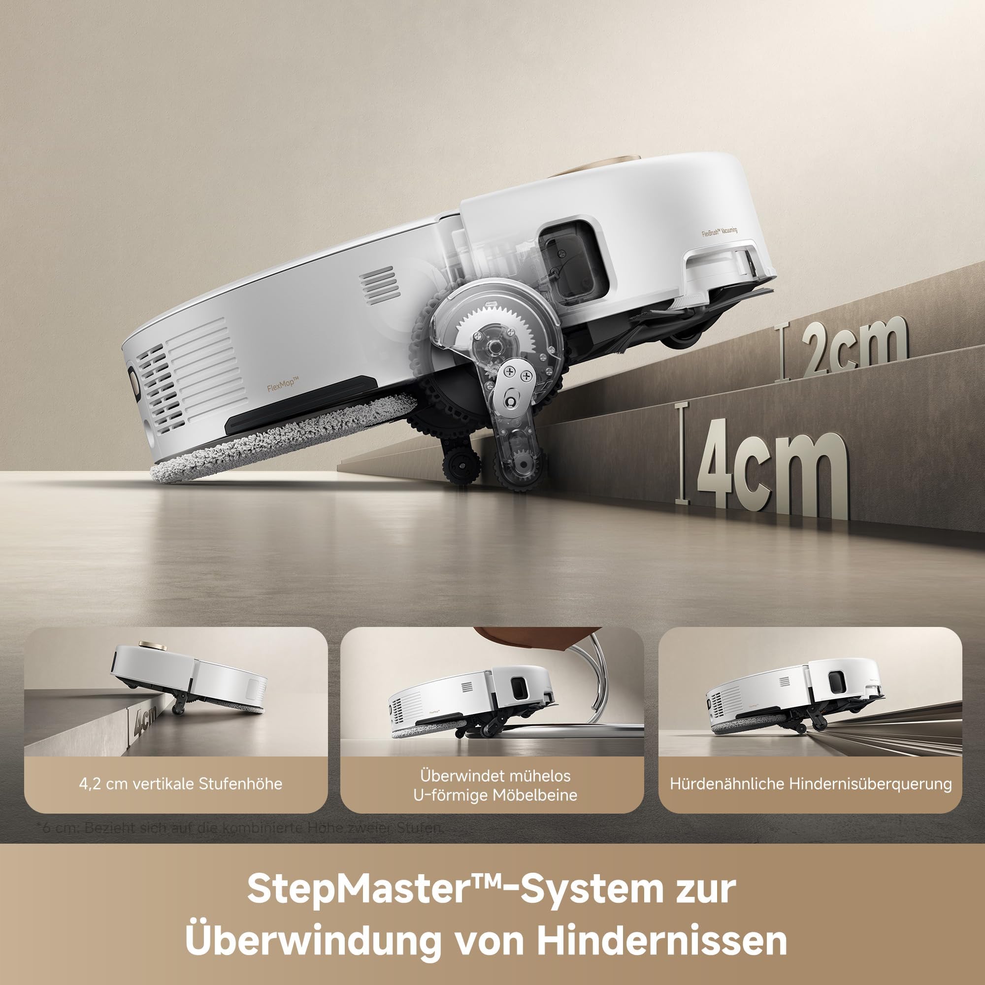 Mova V50 Ultra Complete Saugroboter mit Wischfunktion 24.000 Pa, 6cm Hindernisüberwindung, Liftable Navigation+RGB AI+LED, DuoSolution System, 80℃ Heißwasserwäsche & 63℃ Selbsttrocknung, Tricut Bürste 4