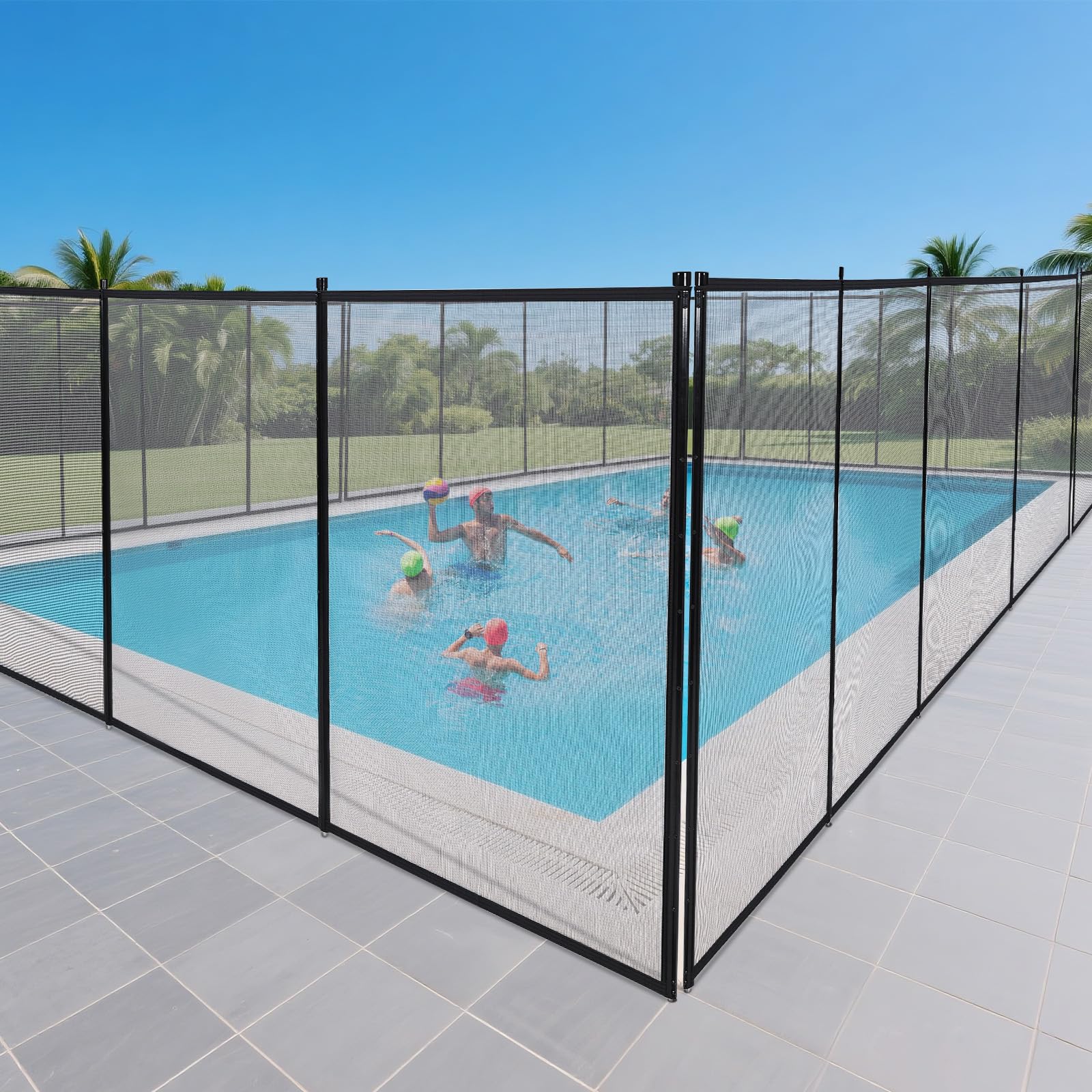 Photo 1 of *USED UNKNOWN MISSING PARTS*4FT x 48FT Removable Pool Safety Fence, 320GSM Mesh with Stainless Steel Frame, DIY Adjustable Barrier for Inground/Above Ground Pools, Garden, Deck, and Backyard Protection