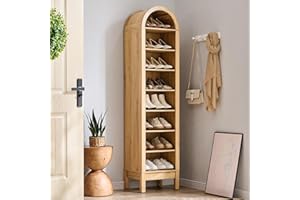 IFGET 71" Tall Arched Shoe Storage Cabinet, 8 Tiers 16 Pairs Wooden Shoe Rack with 3 Adjustable Shelves, Freestanding Shoe Closet Shelf Organizer for Entryway, Hallway, Living Room (Natural)