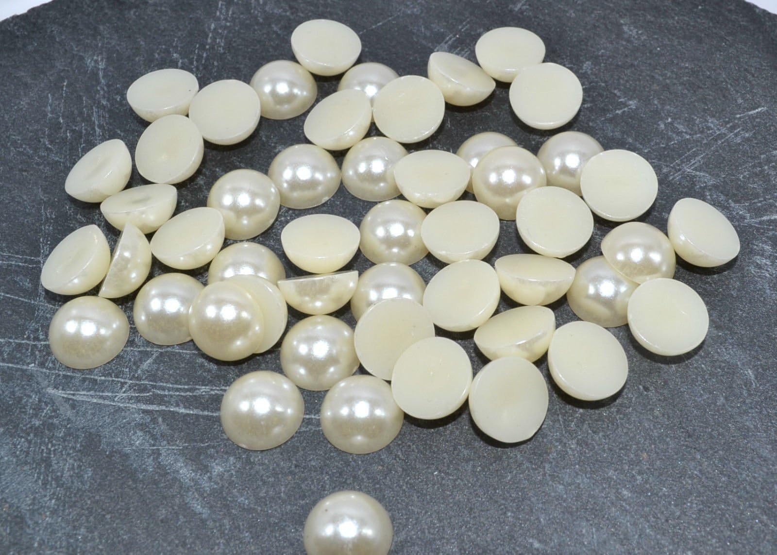 50pcs Round Ivory Colour Faux Half Pearls Acrylic Cabochon Flat 10mm