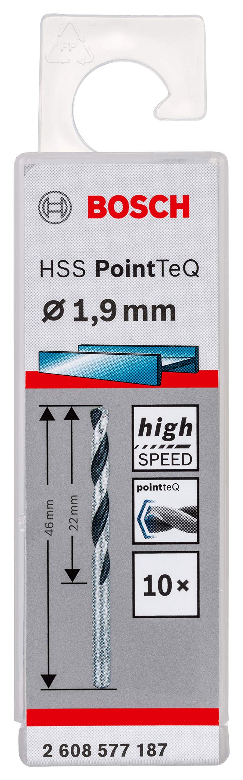 Bosch Professional 10-piece PointTeQ HSS Twist Drill Bit (for Metal, 1.9 x 22 x 46 mm, Drill Driver Accessories)