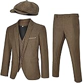 Men's 4 Piece 1920s Suit One Button Vintage Suit,Jacket Vest Pants with Hat