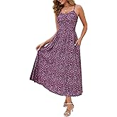 Annebouti Women 2026 Summer Spring Ruched Maxi Dress Adjustable Spaghetti Strap Floral Beach Long Sundress with Pockets