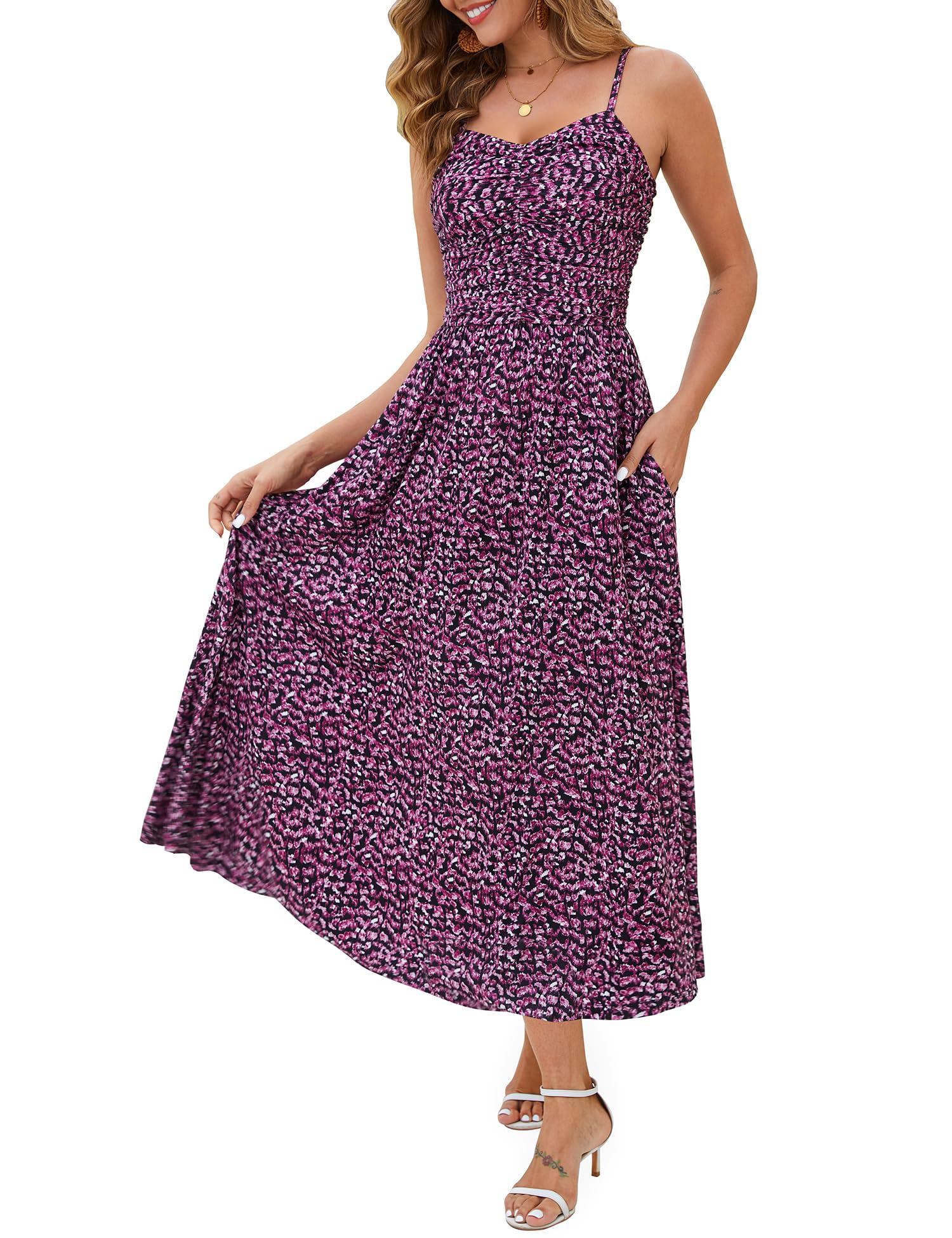 Annebouti Summer Spring Long Maxi Beach Dresses for Women 2025 Vacation Casual Cute Flowy Italian Cruise Travel Holiday Boho Sexy Floral Hawaiian Sundress Black Purple L Image