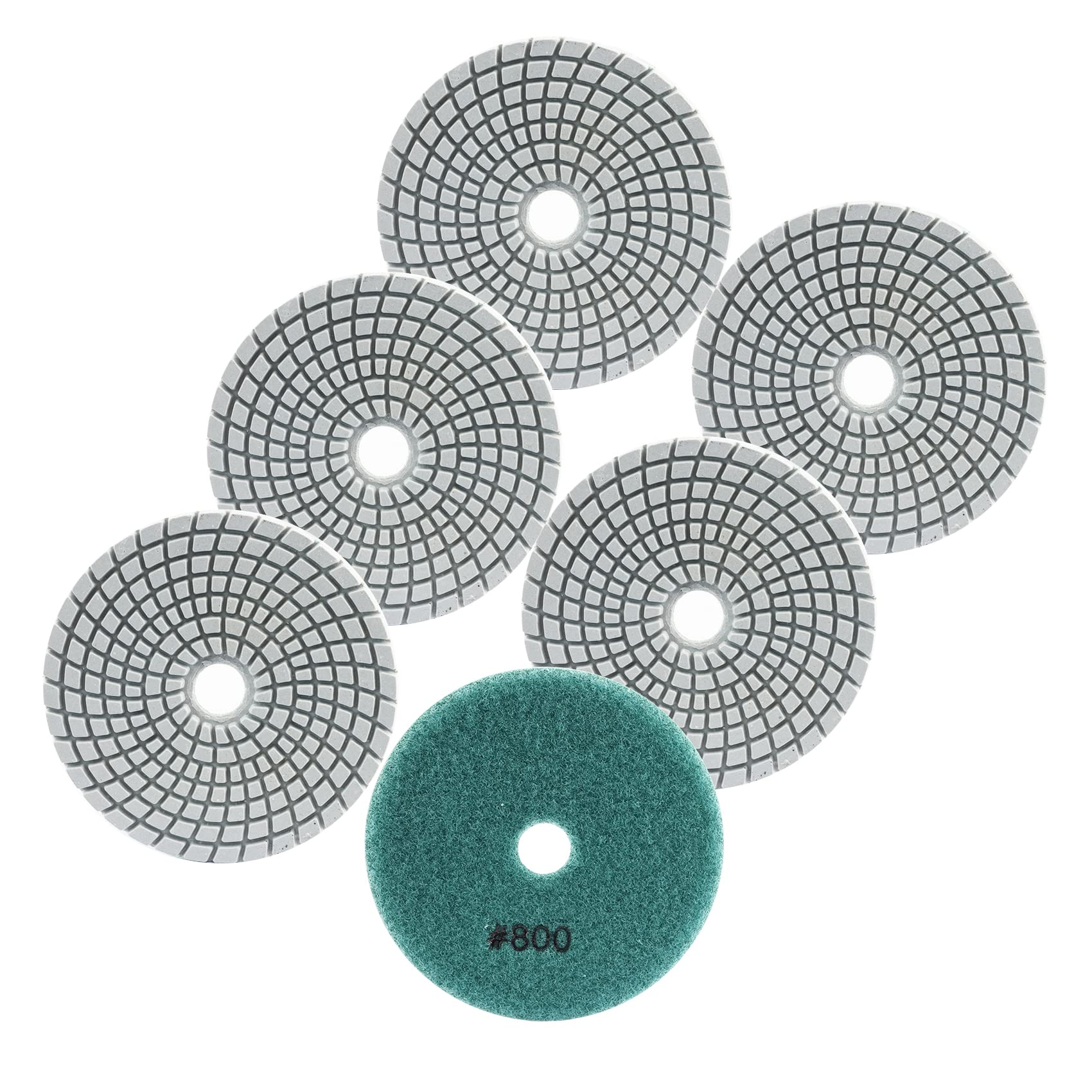 FOCSTOL Diamond Wet Polishing Pads - 6pcs 100mm Grit 800 Polishing Kit for Granite Marble Artificial Stone Quartz for Angle Grinder