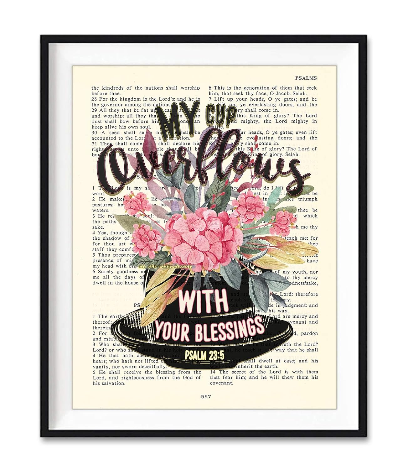 Amazon Com Vintage Bible Page Verse Scripture My Cup Overflows With Your Blessings Psalm 23 5 Art Print Unframed Christian Wall And Home Decor Poster All Sizes Handmade