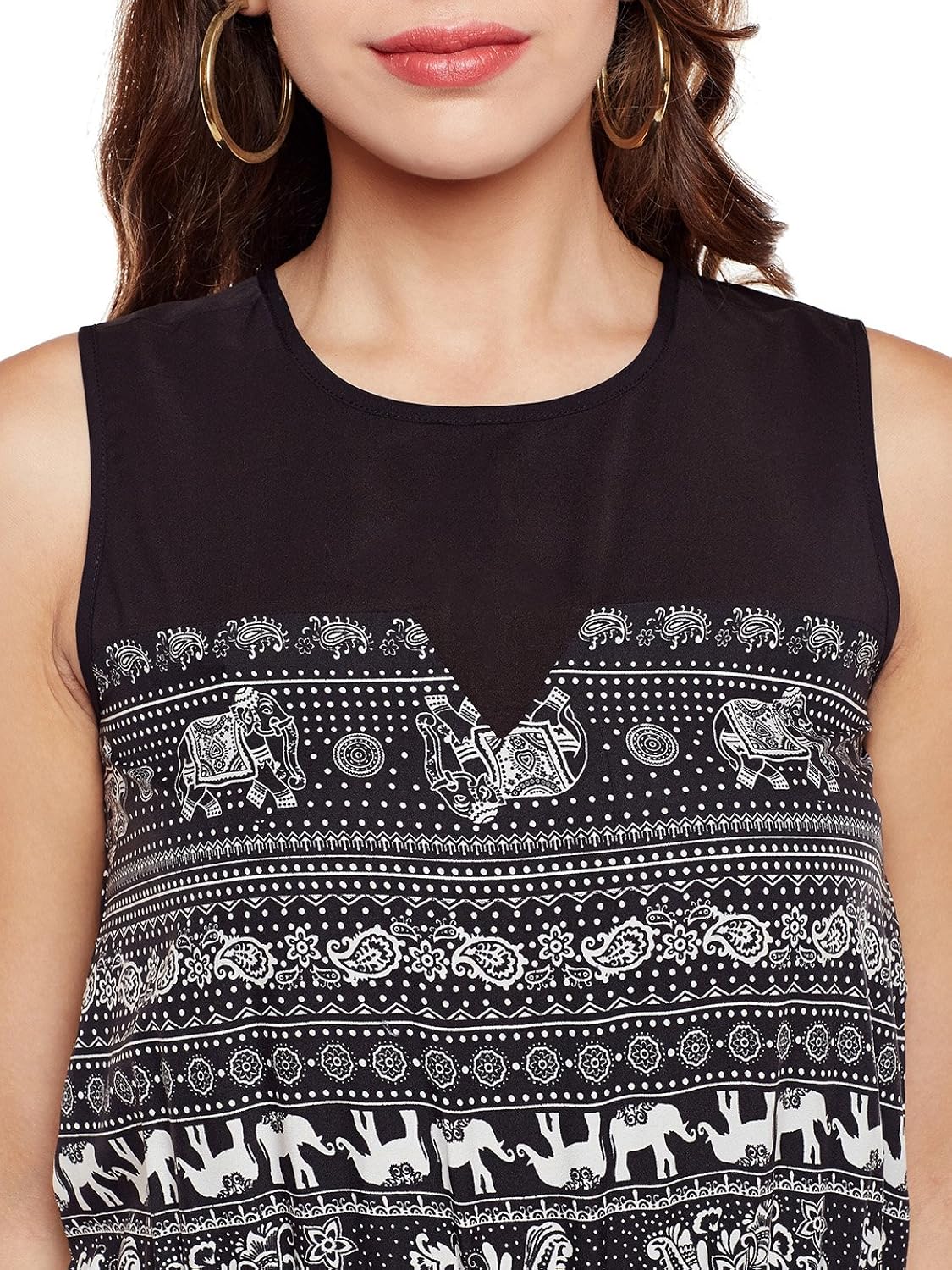 eyelet black printed poly crepe women's jumpsuit