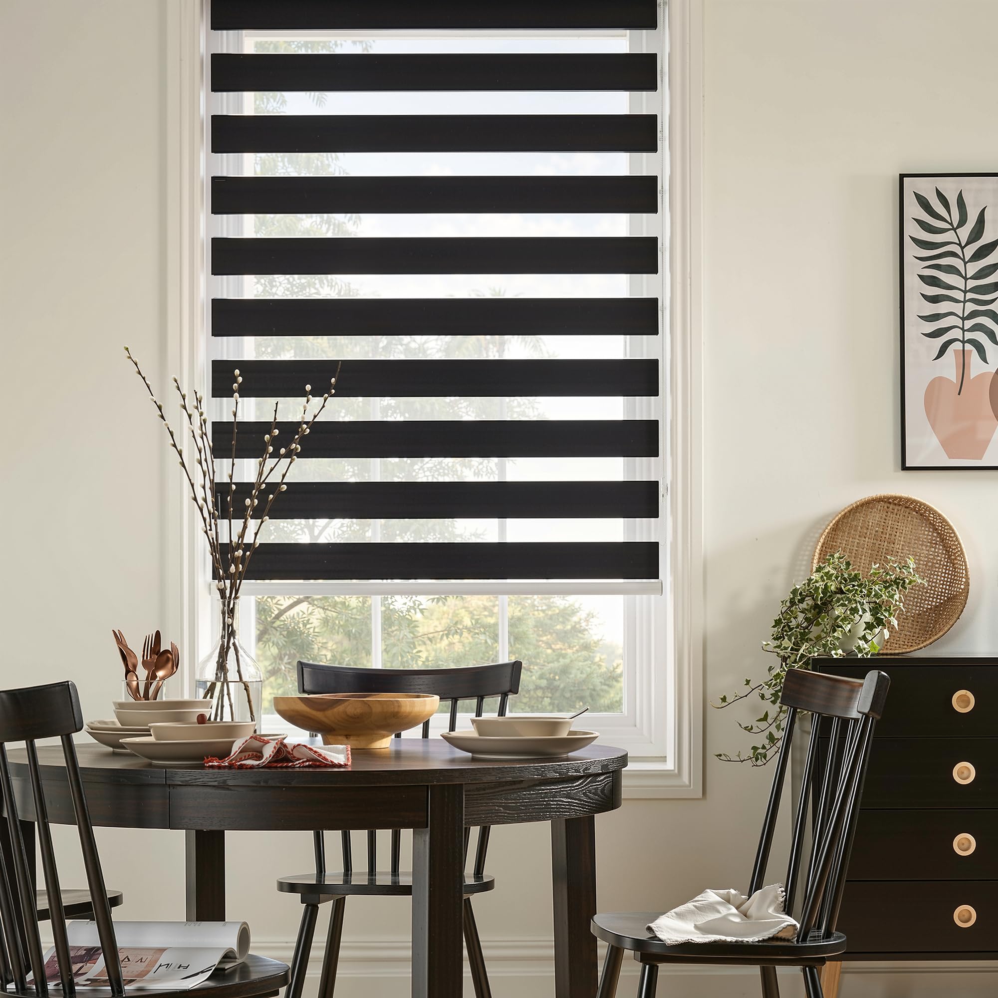 GHV Zebra Blinds for Windows Corded Blackout Dual Layer Privacy Shades Light Control for Day and Nig