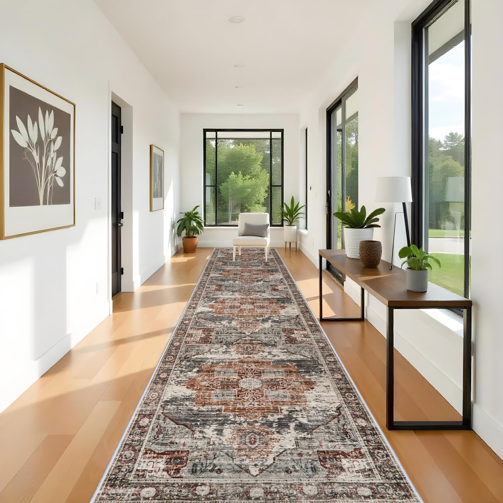 RUUGME Hallway 3x16 Runner Rugs - Large Boho Rugs for Living Room Stain Resistant Carpet Vintage Tribal Rugs for Bedroom Kitchen Bathroom Non Slip Backing Decor Floor Decoration Mat 3x16 Brick Image